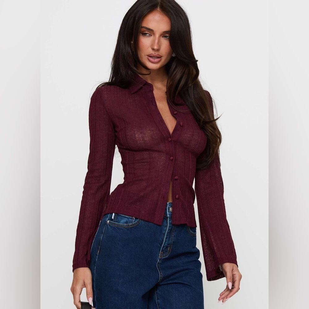 Princess Polly When You Sleep Long Sleeve Top - Wine